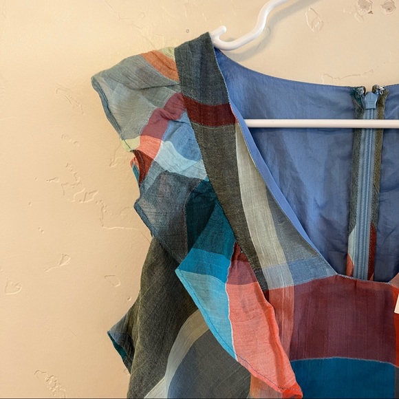 Anthro Maeve NWT Blue Plaid Ruffled Front Sleeveless Top - Picture 2 of 11